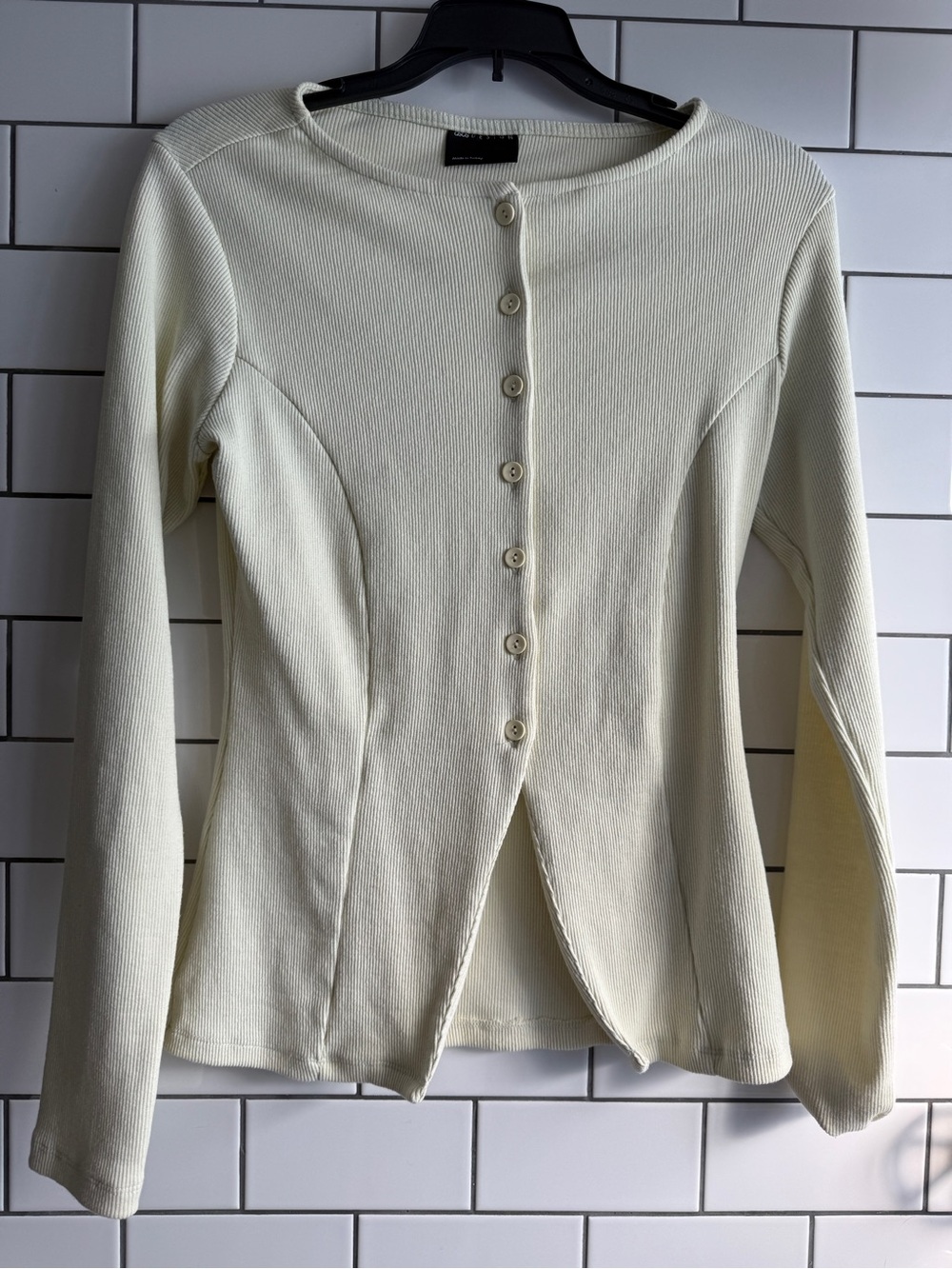 ASOS Pale Yellow Ribbed Button-Up Cardigan - Picture 2 of 7